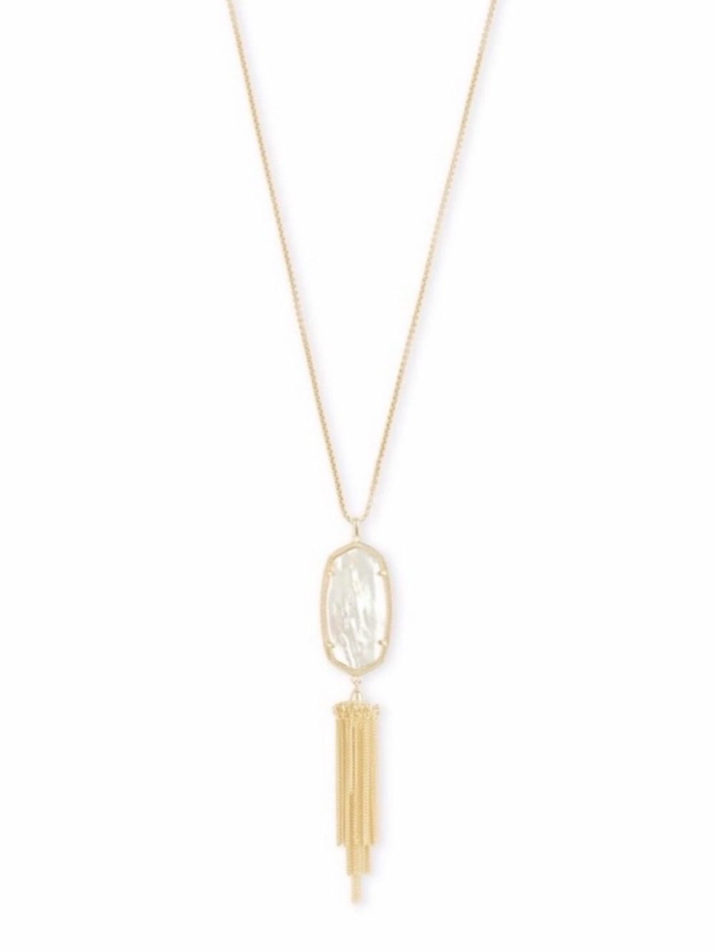 Kendra Scott Gold Necklace with White Mother of Pearl Pendant and Tassel